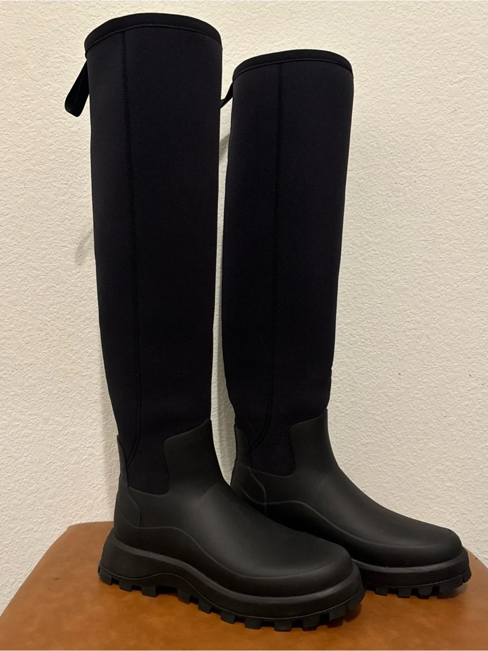 Hunter Black Over-the-Knee Lug Sole Rain Boots